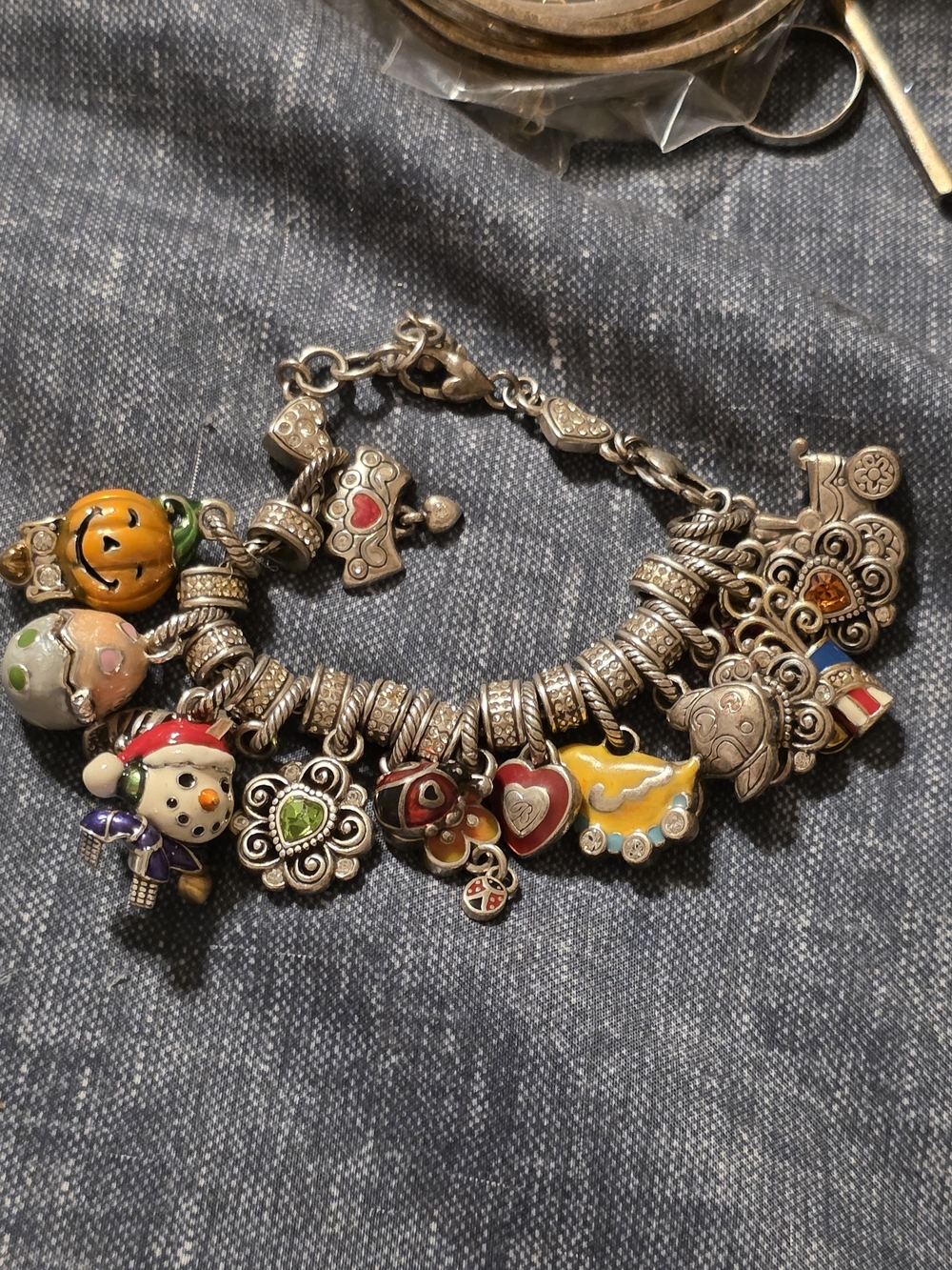 Brighton Silver Charm Bracelet with Yellow, Red, Green and Orange Enamel Accents